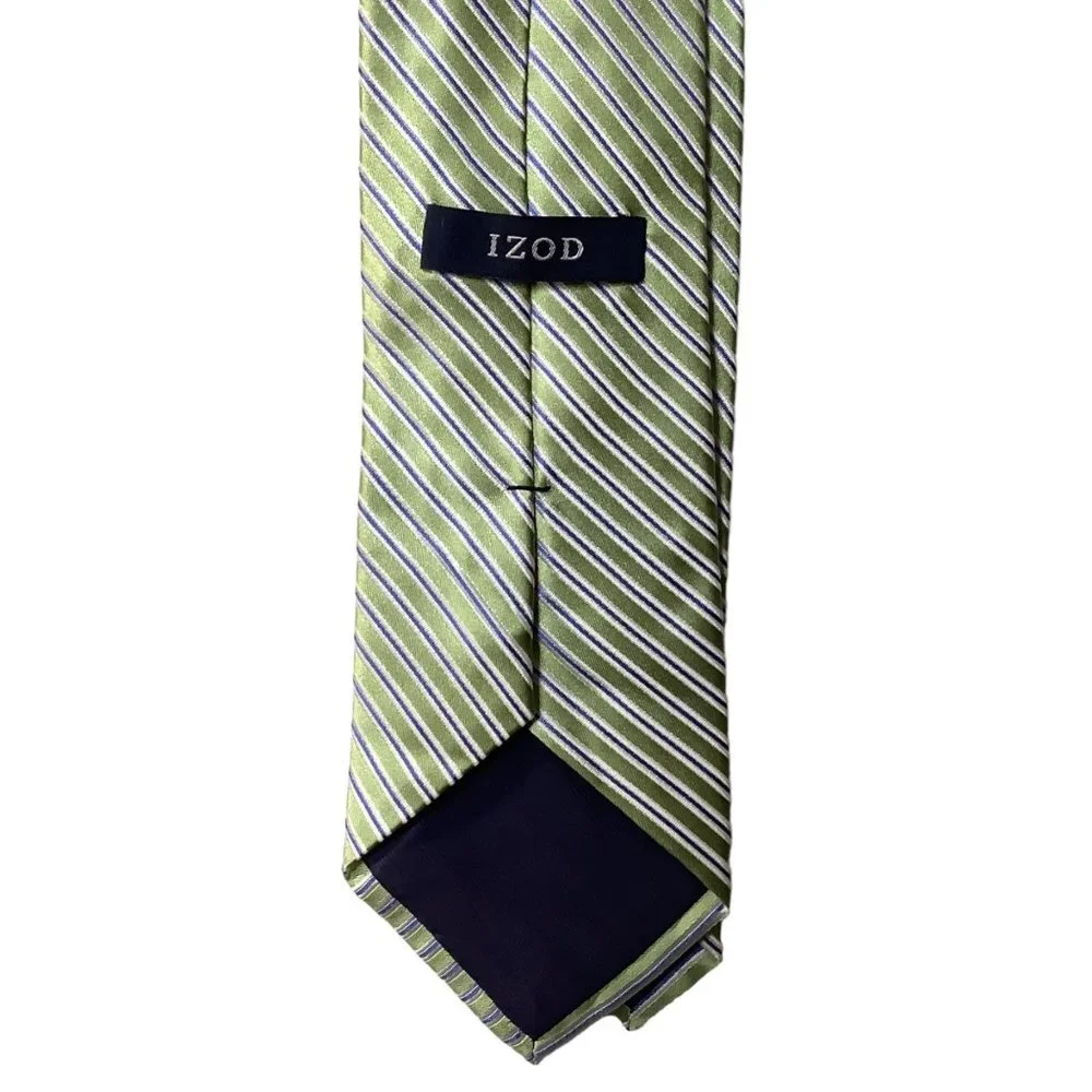 Izod 100% Silk Green Silver Horizontal Stripe Neck‎ Tie One Size OS Modern